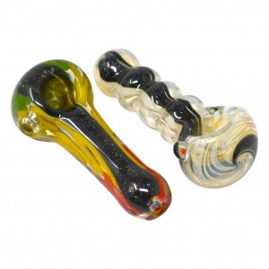 On Point Glass - 3.5" Silver Fumed Ribbon Art Dicro Hand Pipe - 18ct Display