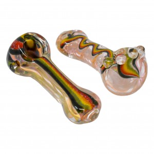 On Point Glass - Gold Fumed Rasta Head Dicro Hand Pipe - 18Ct Display