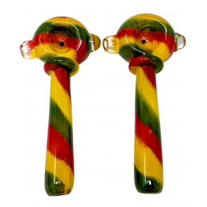 5" Rasta Single Marble Flat Head Spoon Hand Pipe - (Pack of 2) [STJ65]