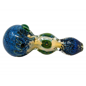 4.5" Silver Fumed Frit Swirl Head & Mouth Bubble Body Spoon Hand Pipe - (Pack of 2) [STJ68]