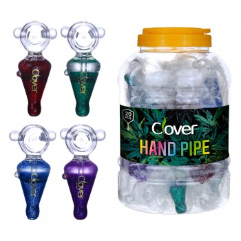 Clover Glass - 4.5" Bear Shape Glitter Glycerin Hand Pipe - 20ct Jar