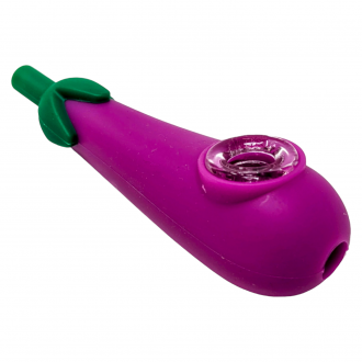 Eggplant Silicone Assorted Colors Hand Pipe W/ Glass Bowl - [WSG187]