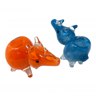 Assorted Color Frit Art Mini Rhino Animal Hand Pipe (Pack Of 2) - [XARHM]