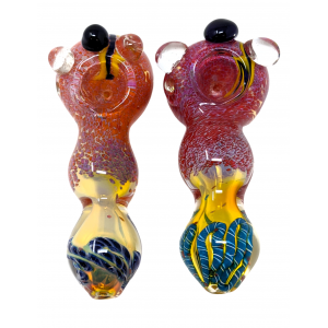 4.5" Silver Fumed Frit Head Bubble Body Hand Pipe - (Pack of 2) [ZD214]