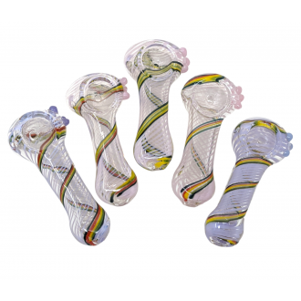 3.5" Slyme & Rasta Twisted Ribbon Flat Mouth Clear Spoon Hand Pipe - (Pack of 5) [ZD226]