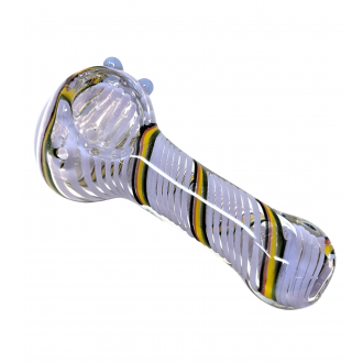 3.5" Slyme & Rasta Twisted Ribbon Flat Mouth Clear Spoon Hand Pipe - (Pack of 5) [ZD226]