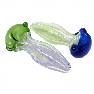 4.5" Assorted Head Slyme Swirl Clear Bubble Body Spoon Hand Pipe - (Pack of 2) [ZD230]