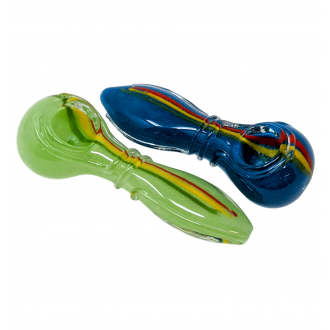 4.5" Frit Rasta Streak Flat Body Spoon Hand Pipe - (Pack of 2) [ZD247]