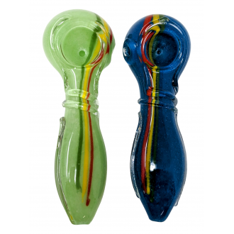 4.5" Frit Rasta Streak Flat Body Spoon Hand Pipe - (Pack of 2) [ZD247]