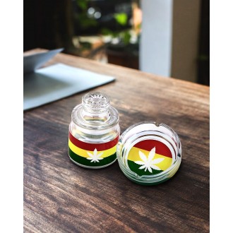 Ashtray Set w/ Stash Jar - 420 Leaf Design 