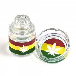 Ashtray Set w/ Stash Jar - 420 Leaf Design 