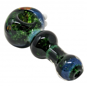 4.5" Emerald Green Hand Pipe Reversal Cap Bowl White Marbles Bowl On Stem [AM14]