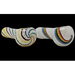 4.5" Rainbow Frit Hand Pipe White Frit Background Rainbow Stringer [AM216]