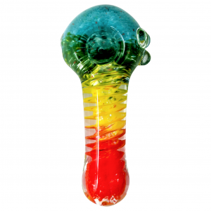 4" Rasta Aqua Pipe Rasta Pattern Frit Helix spiral pattern [AM343]