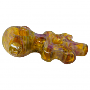 4.5" Dbl Amber Coil Pot Pipe Chakra Flat Body Deal Body Handpipe - [AM389]