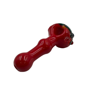 4" Red Coil Pot Pipe Hand Pulled Solid Color Reversal On Bowl [AM70]
