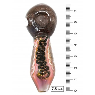 7.5" Silver Fumed 600g Snake Art Frit Head Heavy Hand Pipe - [BT03]