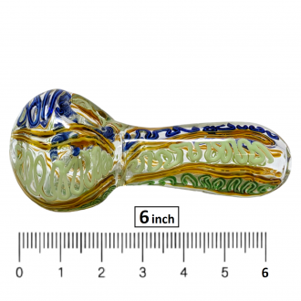 6" Clear Glass Swirls & Lines Work 400g Hand Pipe - [BT09]