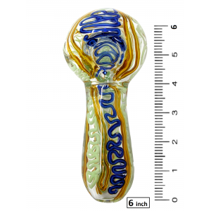 6" Clear Glass Swirls & Lines Work 400g Hand Pipe - [BT09]