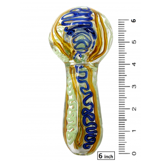 6" Clear Glass Swirls & Lines Work 400g Hand Pipe - [BT09]