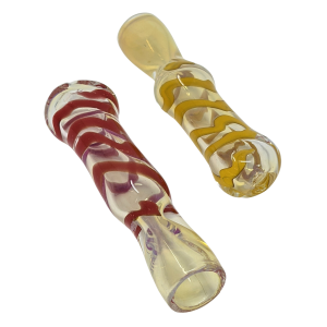 3" Silver Fumed Swirl Ribbon Clear Chillum Hand Pipe - (Pack of 2) [CH310]