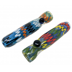 3" US-Made Assorted Frit Zig Zag Line Chillum Hand Pipe - (Pack of 2) [GWRKP122]