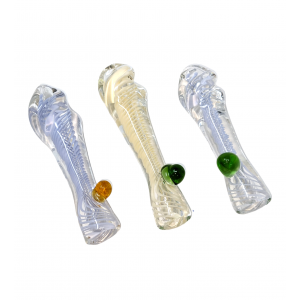 3" Twisted Mouth Spiral Stripe Ribbon Chillum Hand Pipe - (Pack of 3) [RCH10]