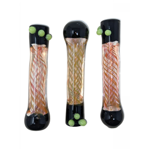 3.5" Gold Fumed Middle Twirl Ribbon Black Ended Chillum Hand Pipe - (Pack of 5) [RJA8]