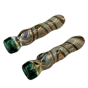 4" Silver Fumed Rasta & Slyme Swirl Ribbon Chillum Hand Pipe - (Pack of 2) [RKP244]