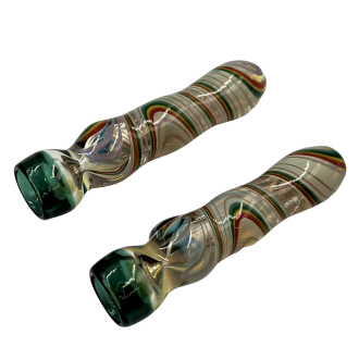 4" Silver Fumed Rasta & Slyme Swirl Ribbon Chillum Hand Pipe - (Pack of 2) [RKP244]