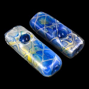 4" Assorted Design Gold Fumed Art Square Block Hand Pipe - (Pack of 2)