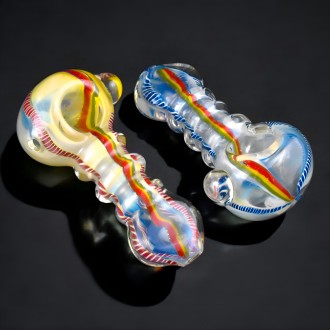 4" Gold Fumed Rasta Art Flat Mouth Hand Pipe - 2 Pack