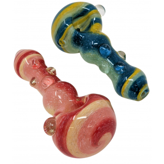 5" Frit Dot Candy Strip Art Multi Marble Body Hand Pipe - (Pack of 2) [DJ491]