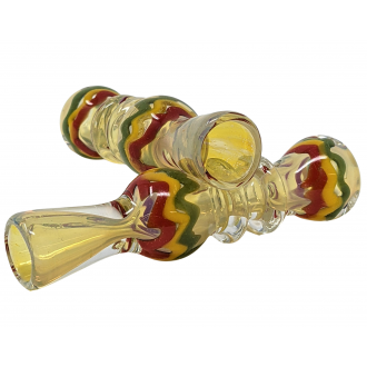 3" Silver Fumed Rasta Zig Zag Double Rim Chillum Hand Pipe - (Pack of 5) [DJ504]