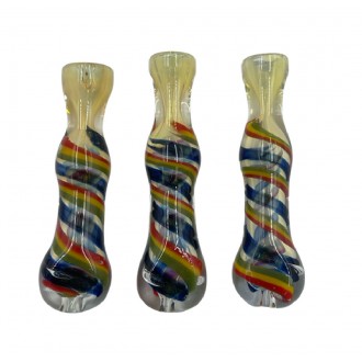 3" Silver Fumed Rasta & Galaxy Ribbon Wrap Chillum Hand Pipe - (Pack of 2) [GWRKP90]