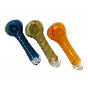 4.5" 80g Donut Mouth Rasta Spiral Line Frit Pipe "Assorted Color"