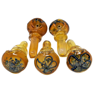 3" Heavy Gold Fumed Double Rim Art Hand Pipe - (Pack of 5) [RKB48]