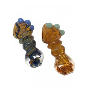 4" Heavy Gold Fumed Swirl Rod & Double Rim Art Hand Pipe (Pack Of 2) [RKB50]