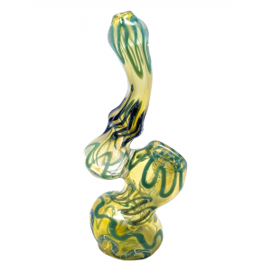 6" Assorted Gold Fumed Swirl Line Bubble Neck Bubbler Hand Pipe - [SDK574]