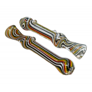 3" Rainbow Ribbon Bubble Body Multi Marble Chillum Hand Pipe - (Pack of 3) [SG1448]