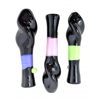 3" Black Body Twist Mouth Slyme Stripe Chillum Hand Pipe - (Pack of 3) [SG2441]