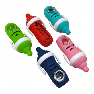 4.5" Assorted Color Milk Bottle Design Silicone Hand Pipe - [WSG320]