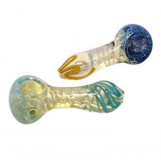 3" Fumed & Frit Head Spiral Body Art Spoons Hand Pipe - (Pack of 5) [ZD55]