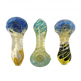 3" Fumed & Frit Head Spiral Body Art Spoons Hand Pipe - (Pack of 5) [ZD55]