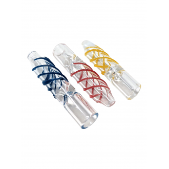 Mini Assorted Spiral Ribbon Clear Chillum Hand Pipe - (Jar of 30) [JARCHP30]