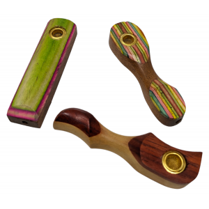 3.5" Assorted Colors/Design Wooden Hand Pipes Jar - 12Ct [JARWP12]