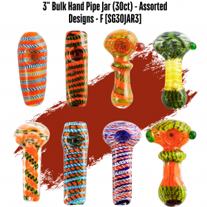3" Bulk Hand Pipe Jar (30ct) - Assorted Designs