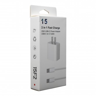 Fast Charge 15 - 2 in 1 USB-C Power Adapter 3w USB-C to C Cable 