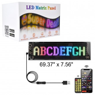 LED Strip Sign 69.37" x 7.56" Customizeable Matrix Panel w/ Remote Control