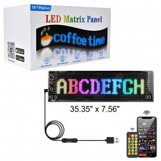 LED Strip Sign 35.35" x 7.56" Customizeable Matrix Panel w/ Remote Control 